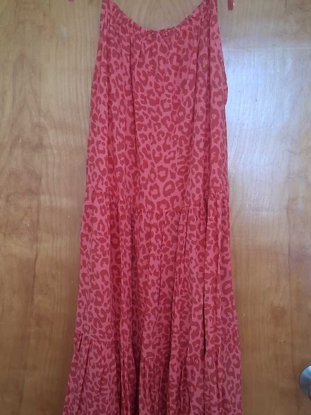Made In Italy Coral Pink Leopard Print Midi Dress Elastic Neckline Viscose Size? - Picture 2 of 7